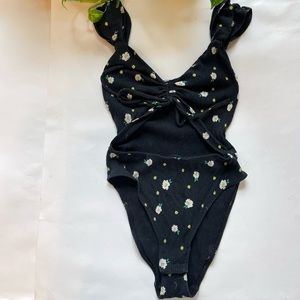 Out From Under Black and Daisy Front Cutout Bodysuit